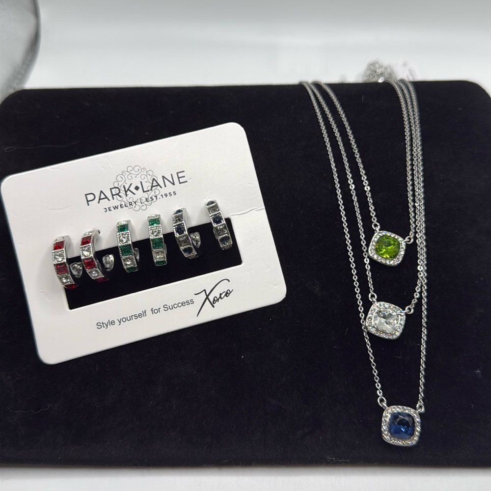 NWT Park Lane Sparkle Box Exclusive “Dazzle” Necklace Set + Mini Hoop Earrings